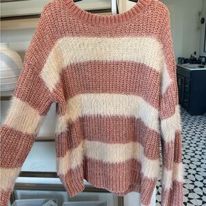 Hem & Thread Pink and Cream Striped Sweater